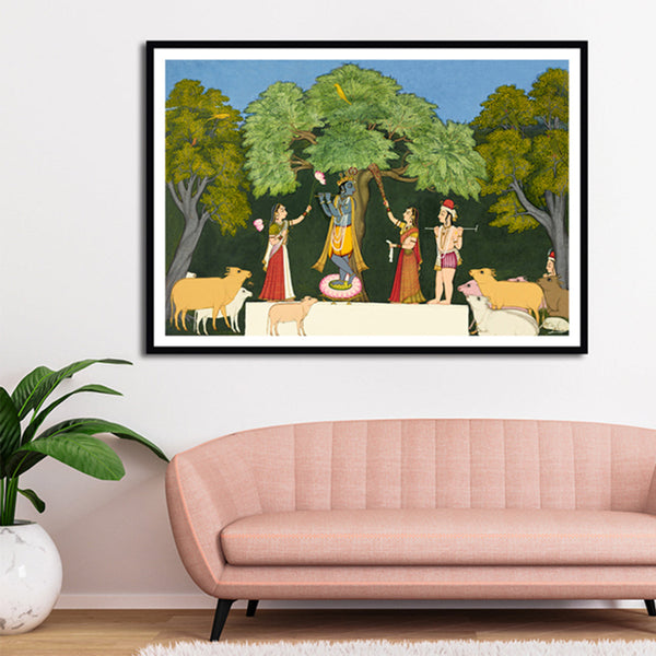 Krishna entertaining his companions Pichwai Art Painting For Home Wall Art Decor