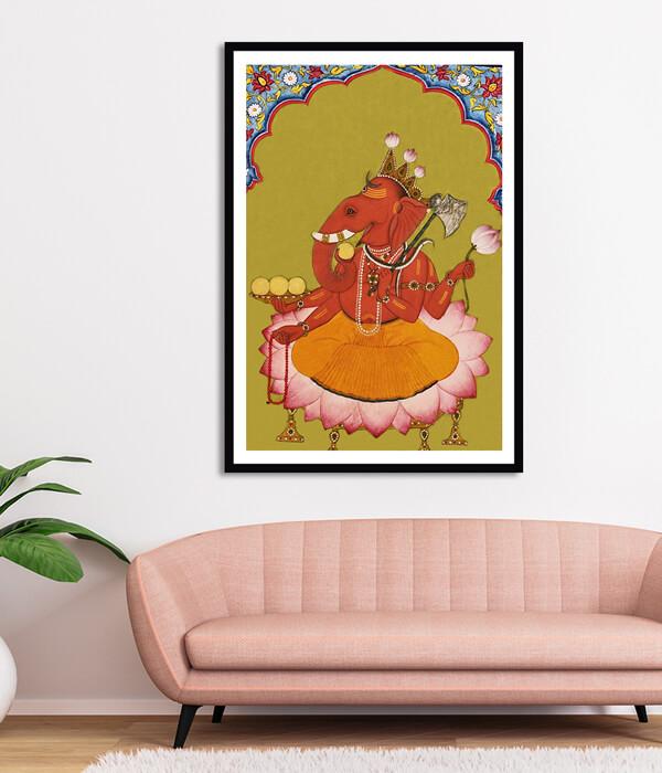 Basohli Miniature Circa Ganesh/Ganpati Art Painting For Home Wall Art Decor