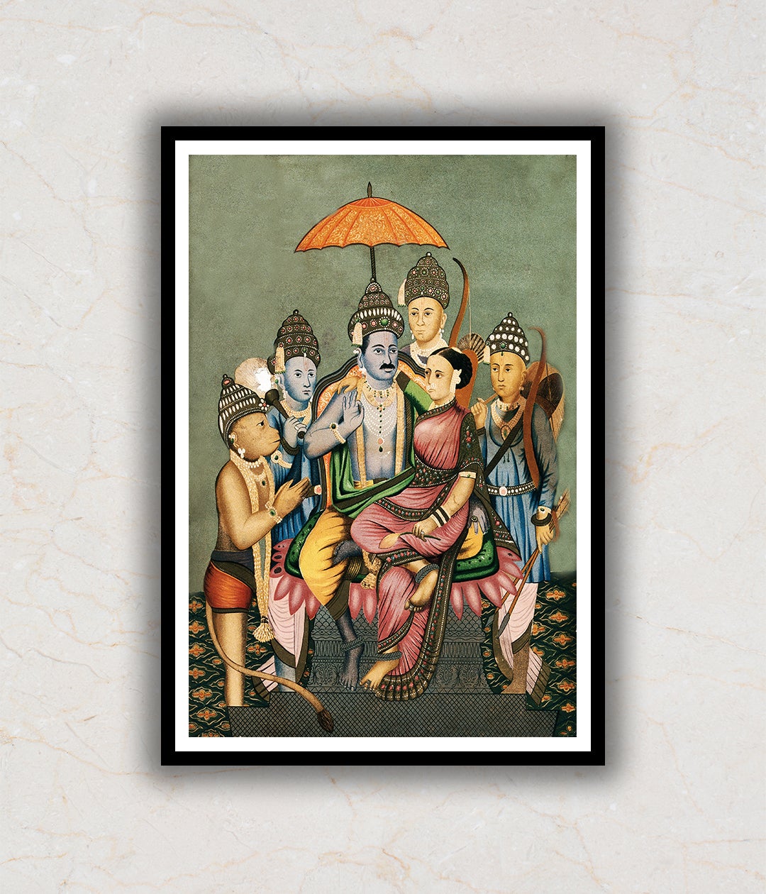 Rama and Sita Enthroned Attended by Hanuman, Bharata and Lak Wellcome Artwork Painting For Home Wall Art DŽcor