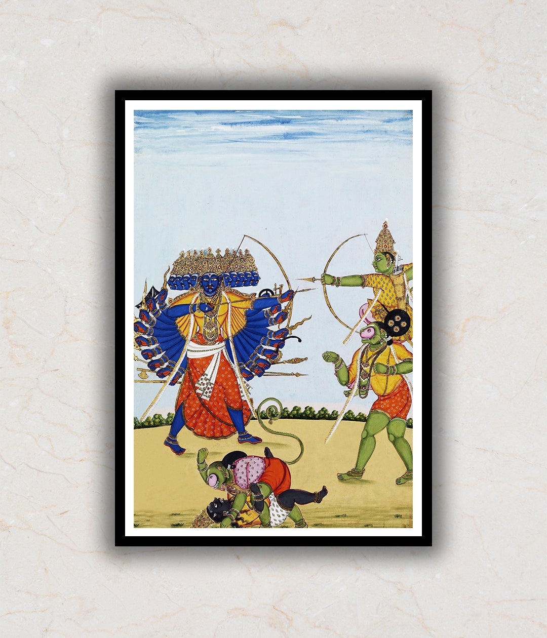 Rama and Hanuman Fighting Ravana Artwork Painting For Home Wall Art DŽcor