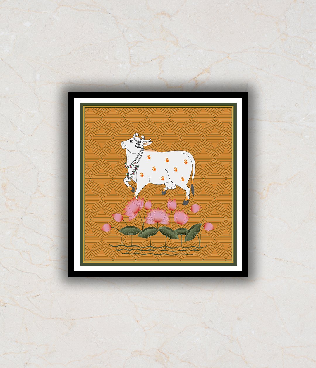 Contemporary Style Orange Nandi Pichwai Art Painting For Home Wall Art Decor