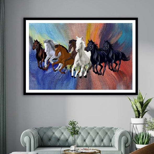 Seven Running Horses Painting Abstract