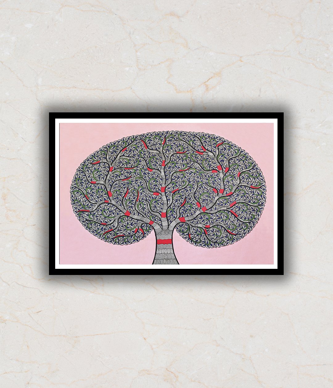 Landscape Auspicious Tree of Life Madhubani Art Painting For Home Wall Art Decor