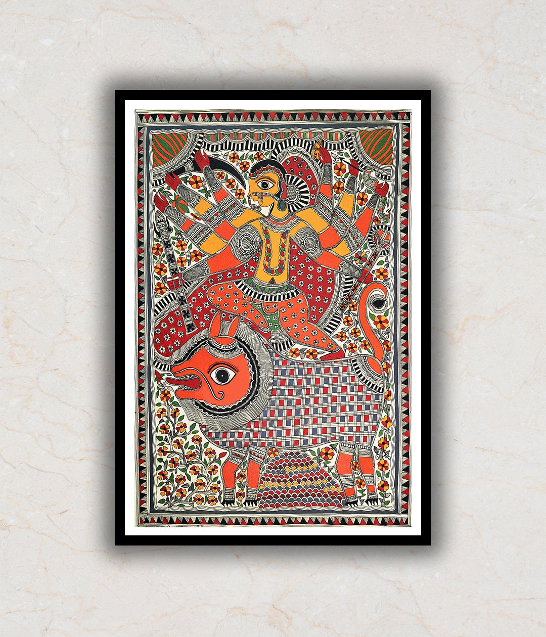 Goddess Durga Madhubani Art Painting For Home Wall Art Decor 2