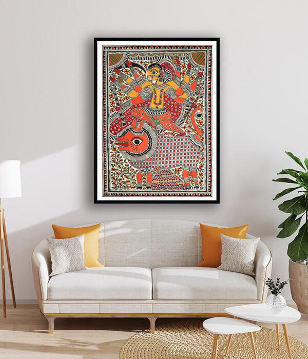 Goddess Durga Madhubani Art Painting For Home Wall Art Decor 2