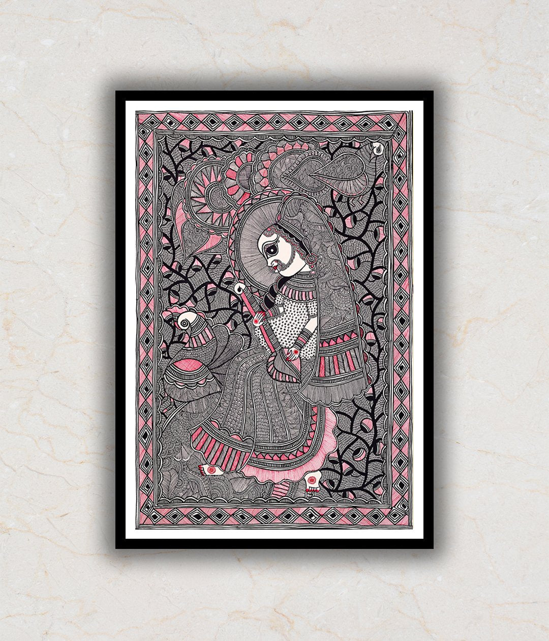 Goddess Saraswati Madhubani Art Painting For Home Wall Art Decor