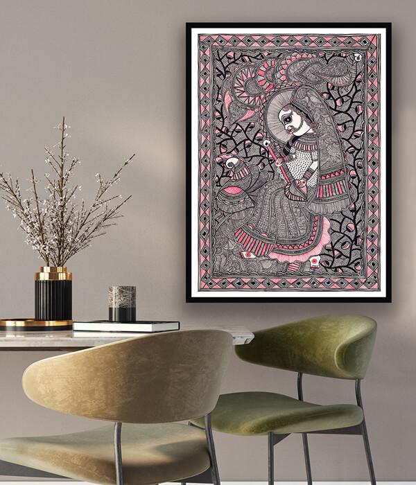 Goddess Saraswati Madhubani Art Painting For Home Wall Art Decor