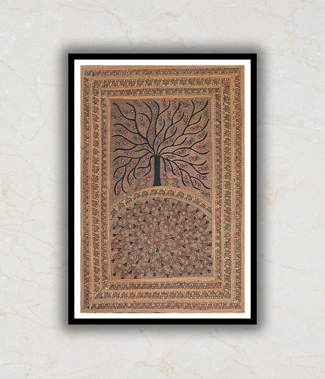 Tree of Life & Fish Pond Madhubani Art Painting For Home Wall Art Decor