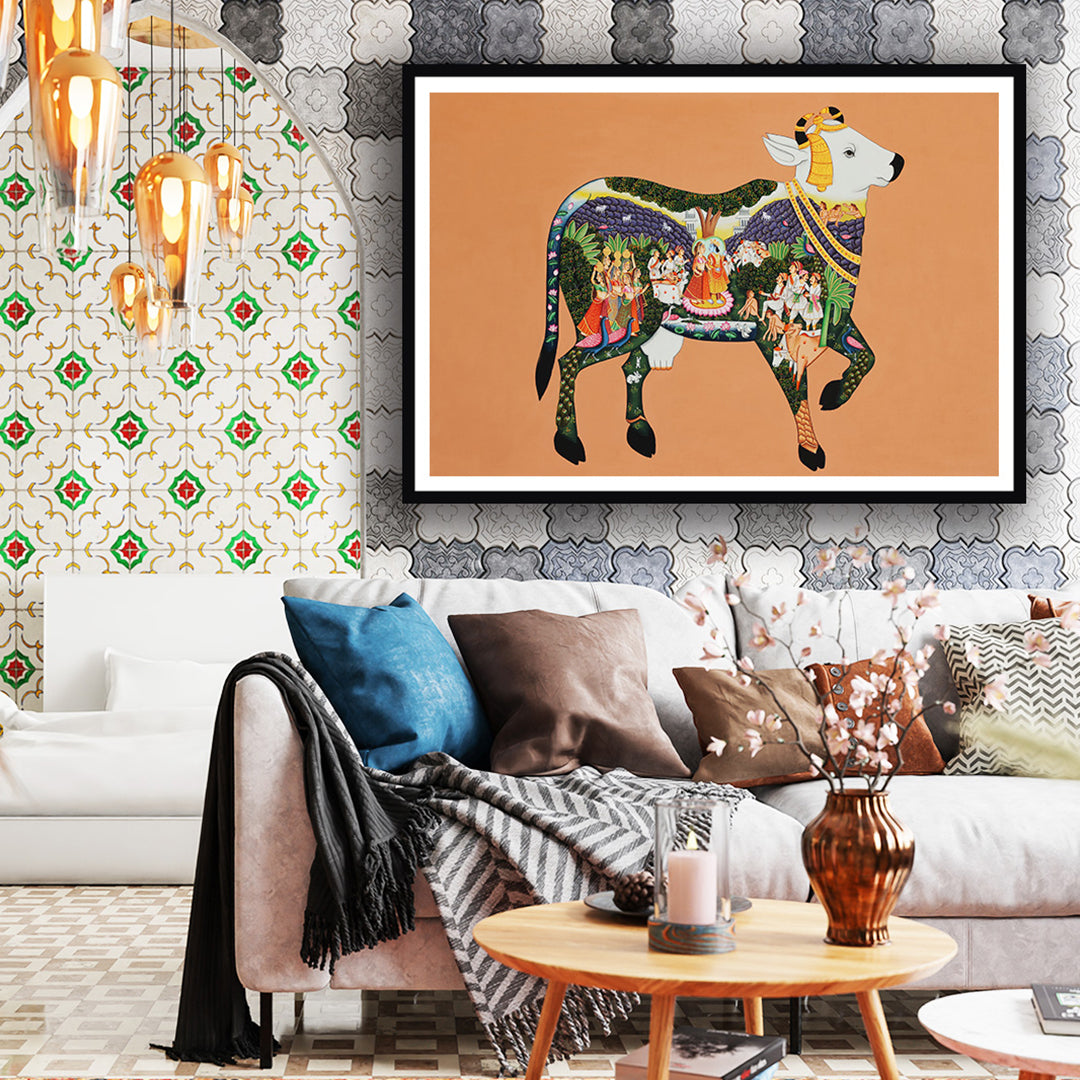 Kamdhenu The Sacred Cow Pichwai Art Painting