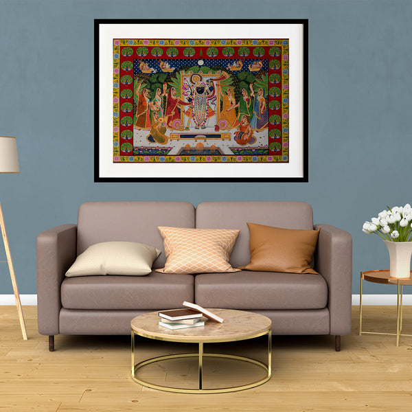 Sharad Purnima Morkuti Theme Pichwai Artwork Painting For Home Wall Dacor