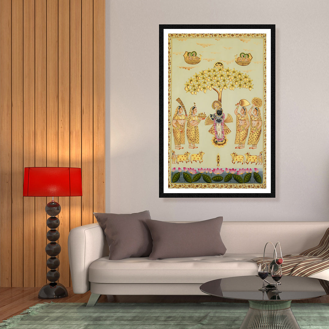 The Royal Worship of Shrinathji Pichwai Artwork Painting For Home Wall Decor