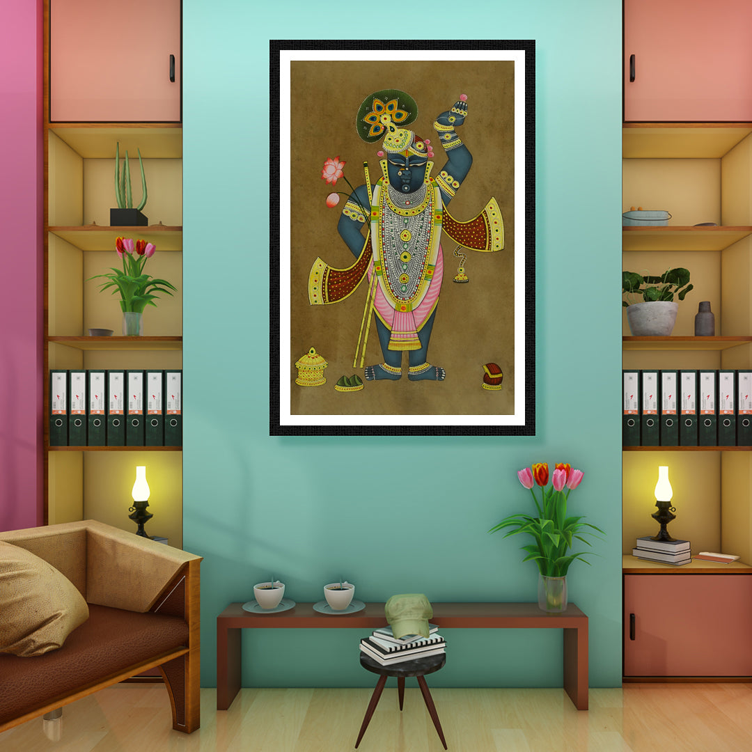 The Celestial Gaze: Shrinathji Pichwai Pichwai Artwork Painting For Home Wall Decor