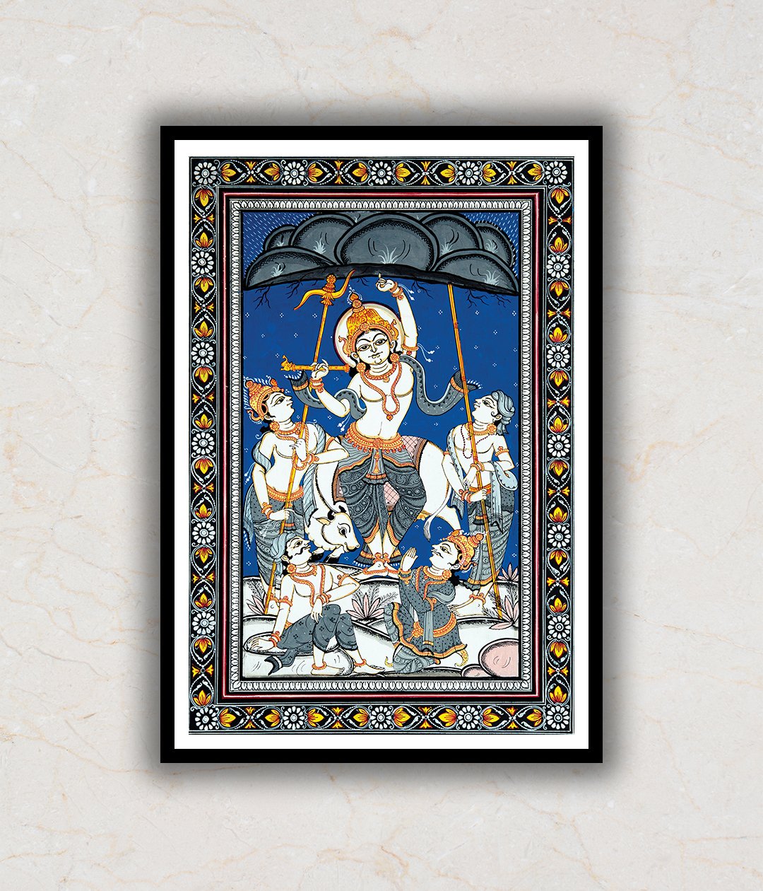 Krishna Govardhan Pattachitra Art Painting For Home Wall Art Decor