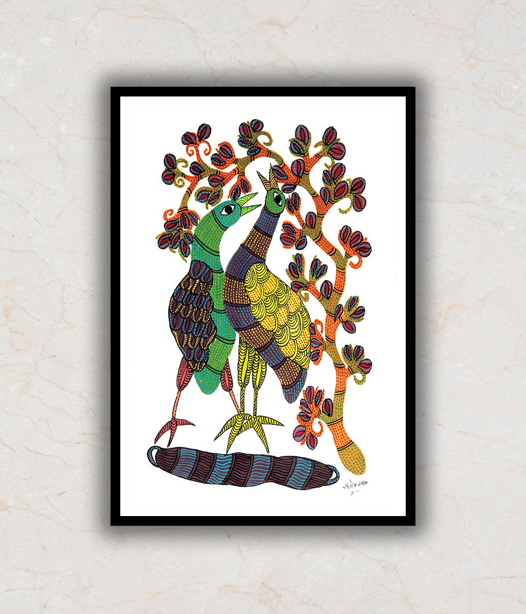 Peacocks Gond Art Painting For Home Wall Art Decor TheBimba In   669 Gond Painting Artwork 