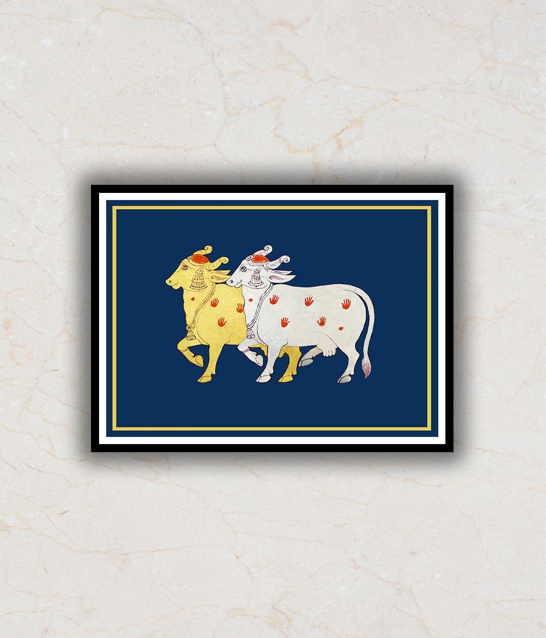 Silver and Gold Devoted Cow Pichwai Art Painting For Home Wall Art Decor