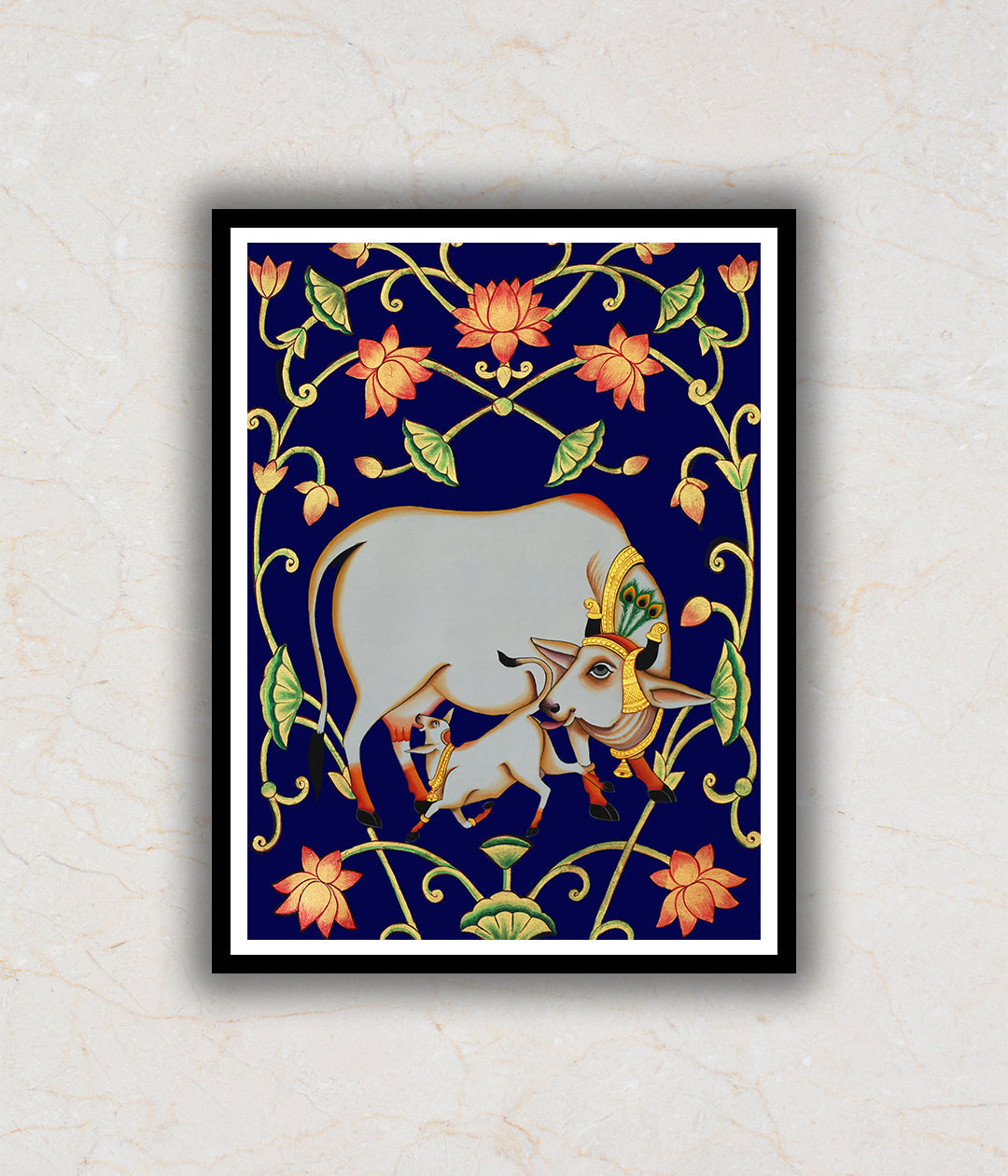 Kamdhenu Cow with Calf Pichwai Art Painting