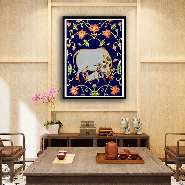 Kamdhenu Cow with Calf Pichwai Art Painting