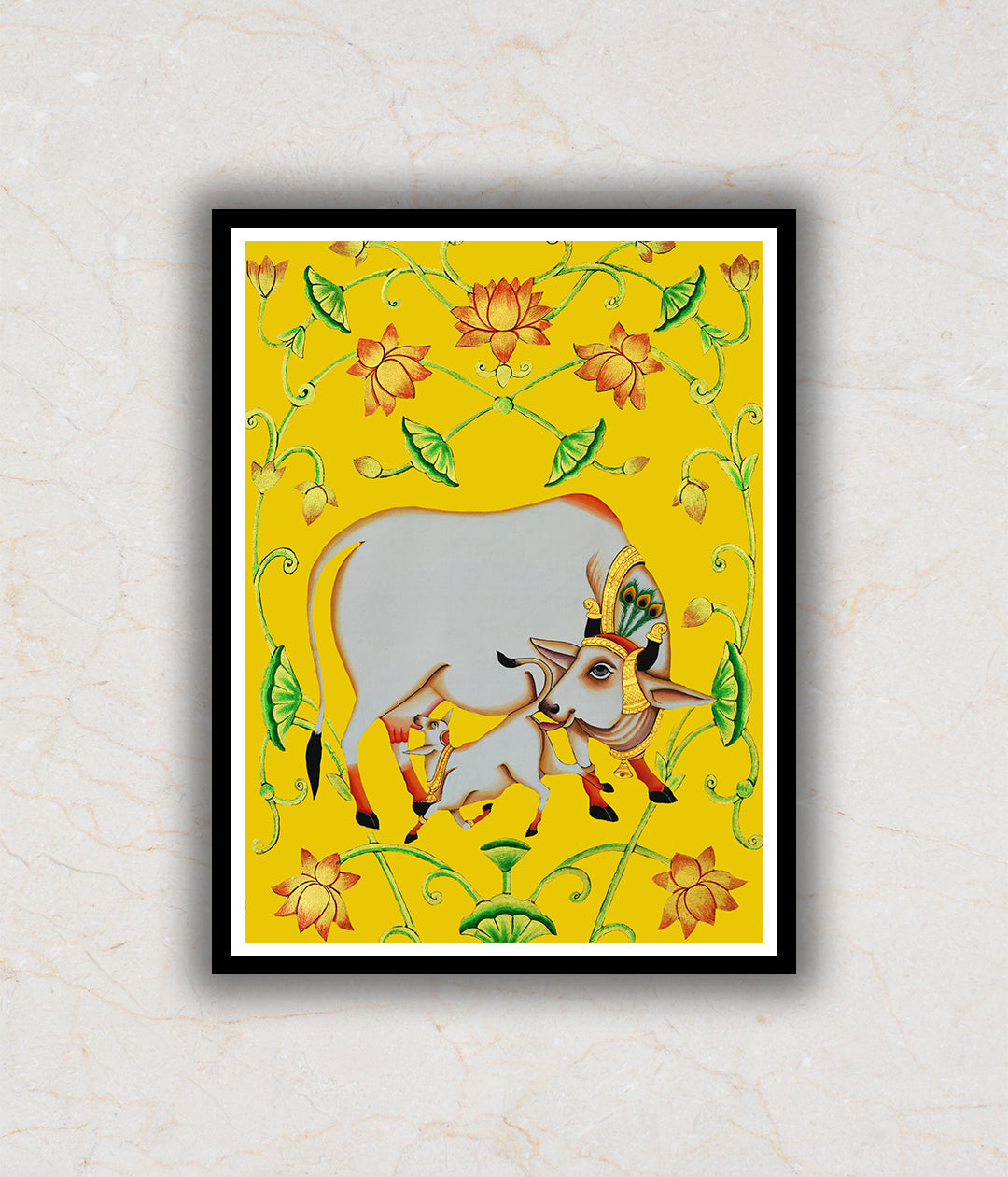 Kamdhenu with Calf Pichwai Art Painting