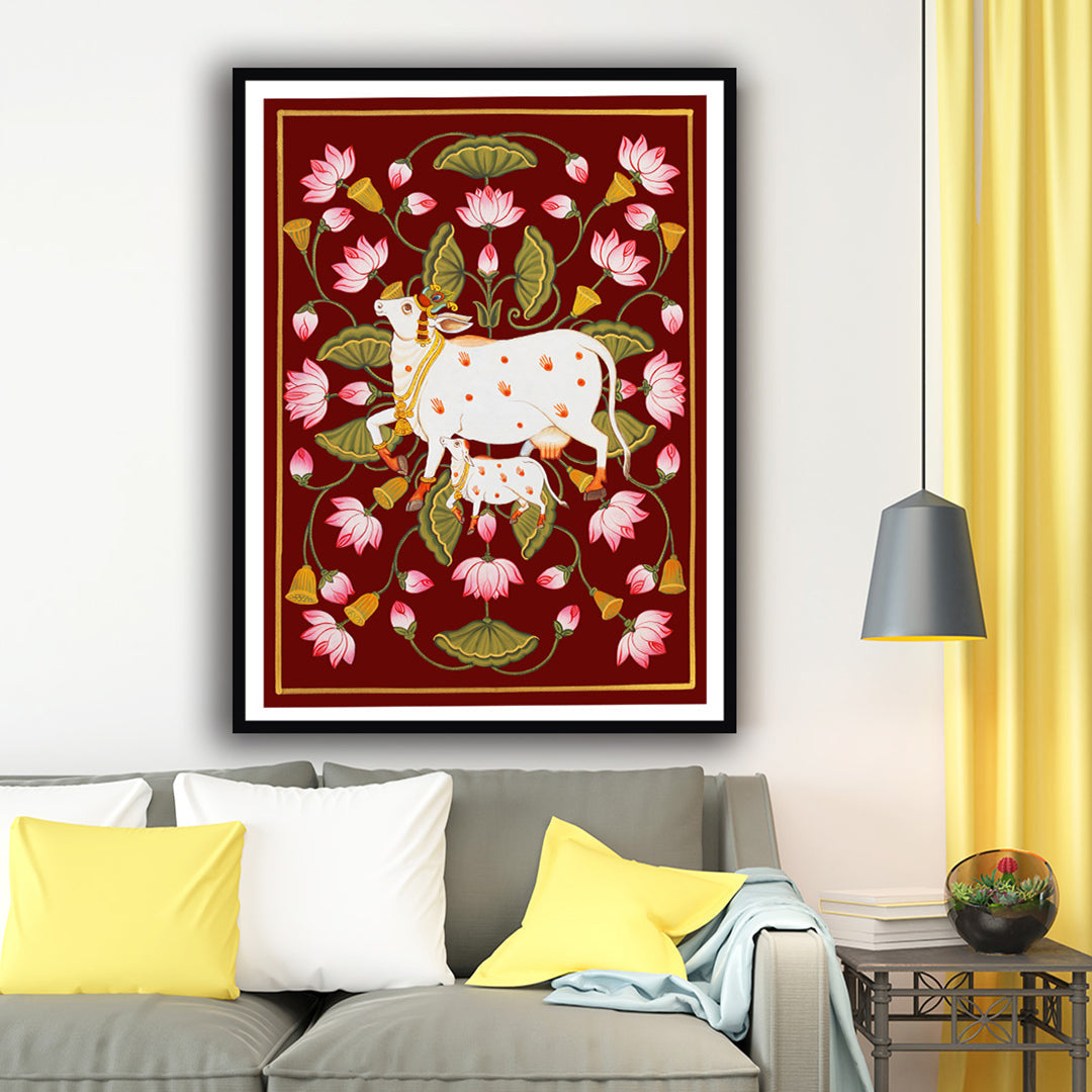 Kamdhenu The Sacred Cow Pichwai Art Painting