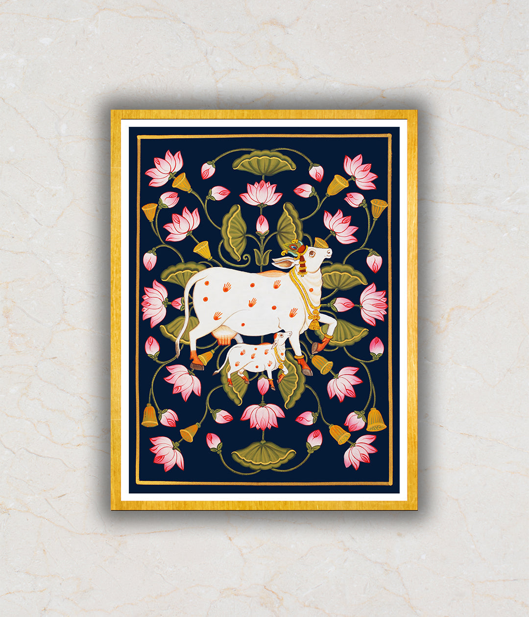 Kamdhenu The Sacred Cow Pichwai Art Painting For Home Wall Art Decor 1