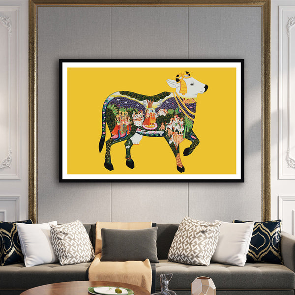 Kamdhenu The Sacred Cow Pichwai Art Painting