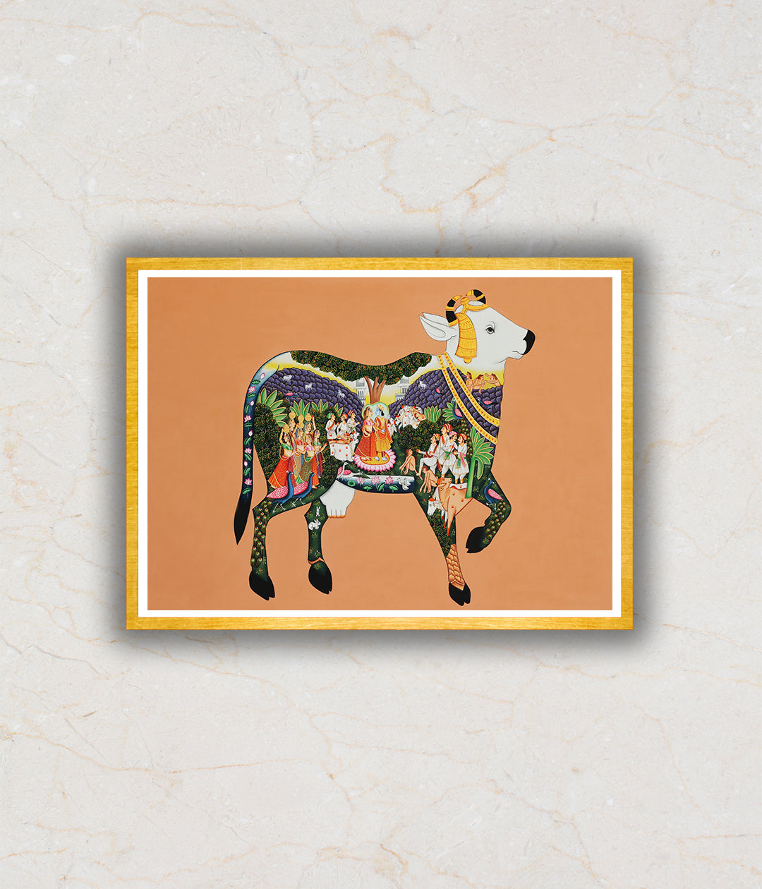 Kamdhenu The Sacred Cow Pichwai Art Painting For Home Wall Art Decor 3