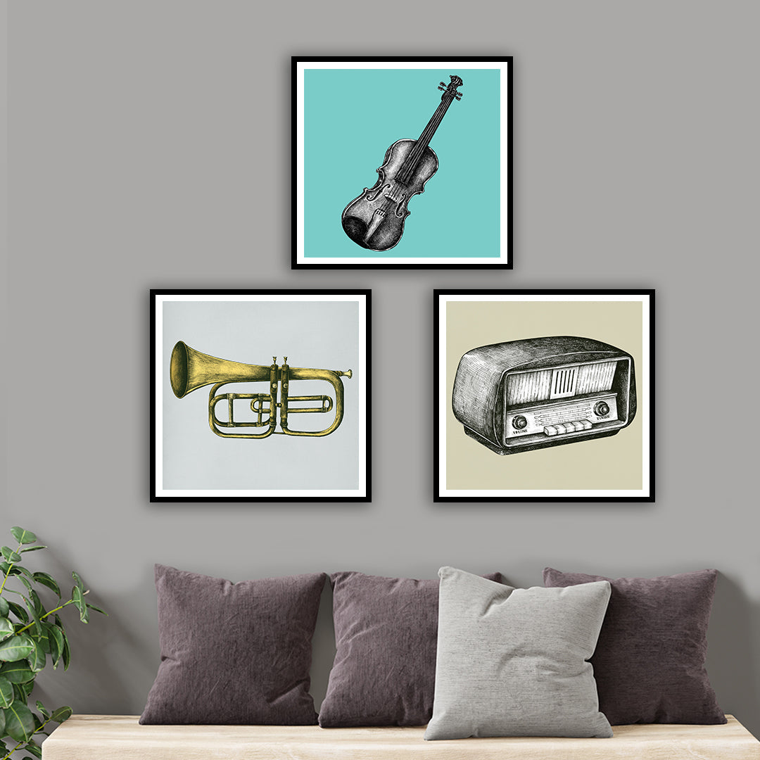 Set of 3 The Classic Trio illustration Art painting