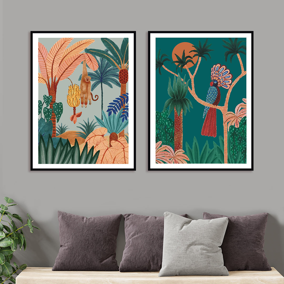 Set of 2 Hangin' Around illustration Art painting