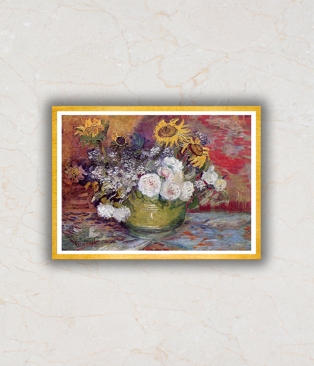 Bowl With Sunflowers Roses And Other Flowers (1886) Artwork Painting For Home Wall Art DŽcor By Vincent Van Gogh