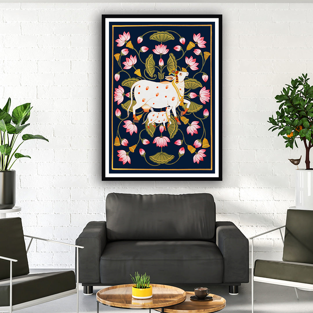 Kamdhenu The Sacred Cow Pichwai Art Painting