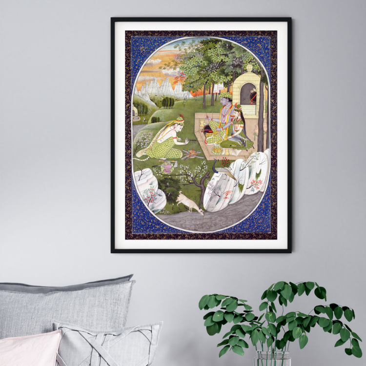 Rama, Sita & Lakshmana Feasting Rajasthani Art Painting For Home Wall Art Decor