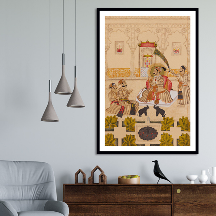 Maharana Amar Singh II Is Shown Two Silver Elephants Indian Miniature Art Painting For Home Wall Art Decor