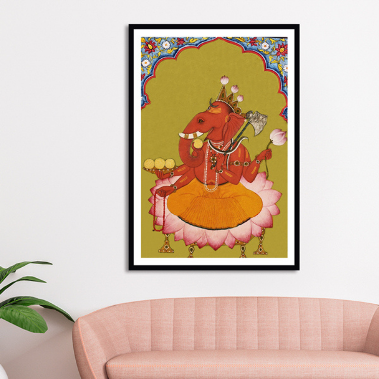 Basohli Miniature Circa Ganesh/Ganpati Art Painting For Home Wall Art Decor