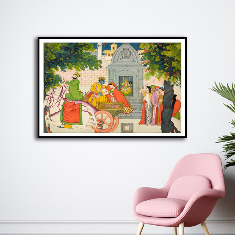 Rukmini Elopes With Krishna, Folio From a Bhagavata Purana Artwork Painting For Home Wall Art DŽcor