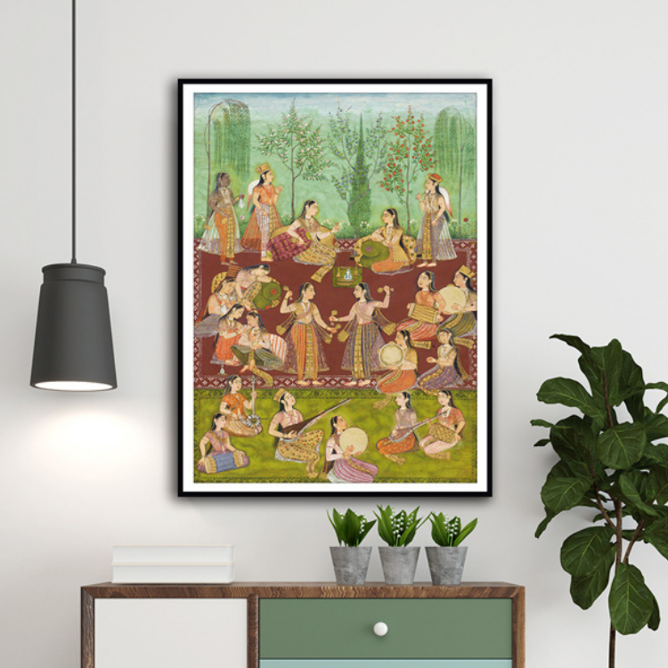 Womens in a Garden, Entertaining Themselves With Music & Dancing Artwork Painting For Home Wall Art DŽcor