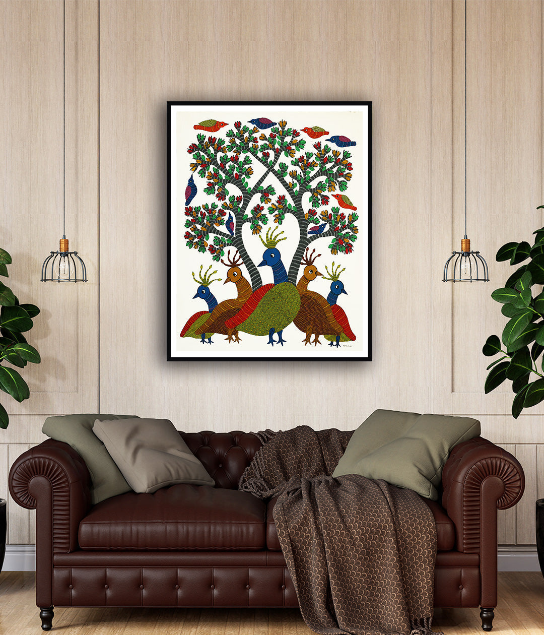 Garden of Peacocks Gond Art Painting For Home Wall Art Decor