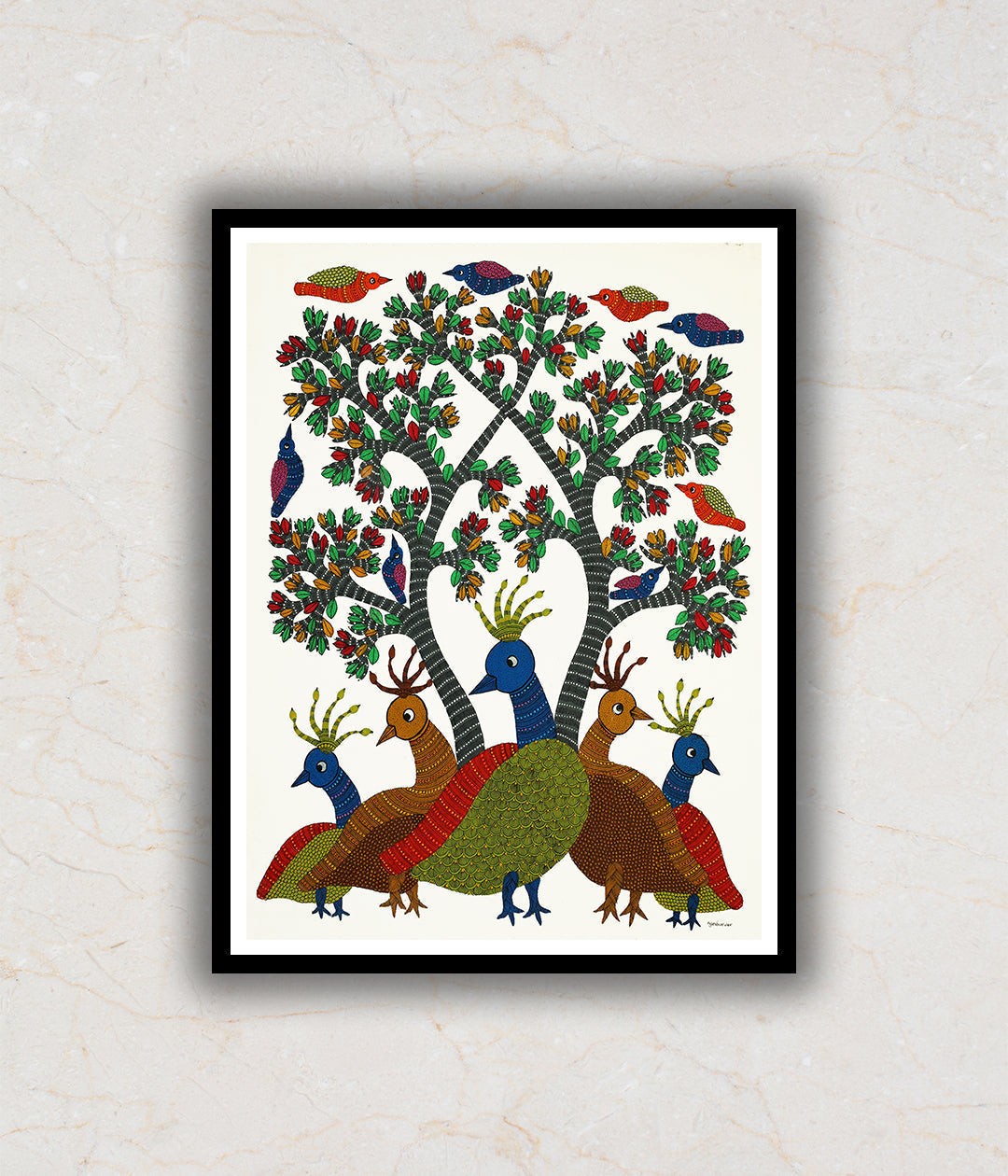 Garden of Peacocks Gond Art Painting For Home Wall Art Decor