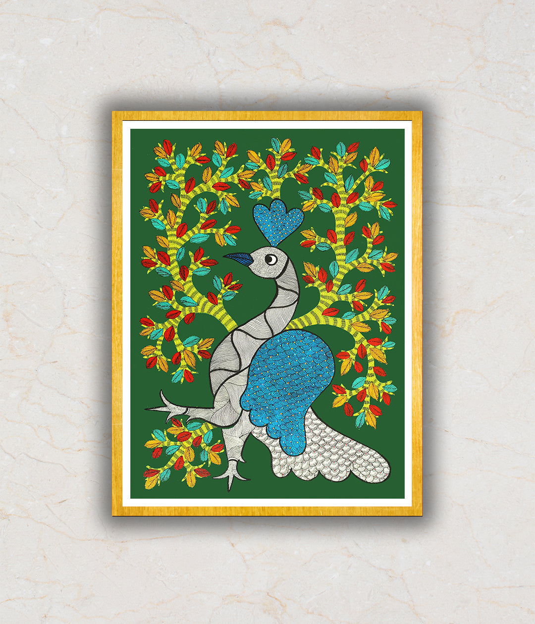 The Blue Bodied King Gond Art Painting For Home Wall Art Decor