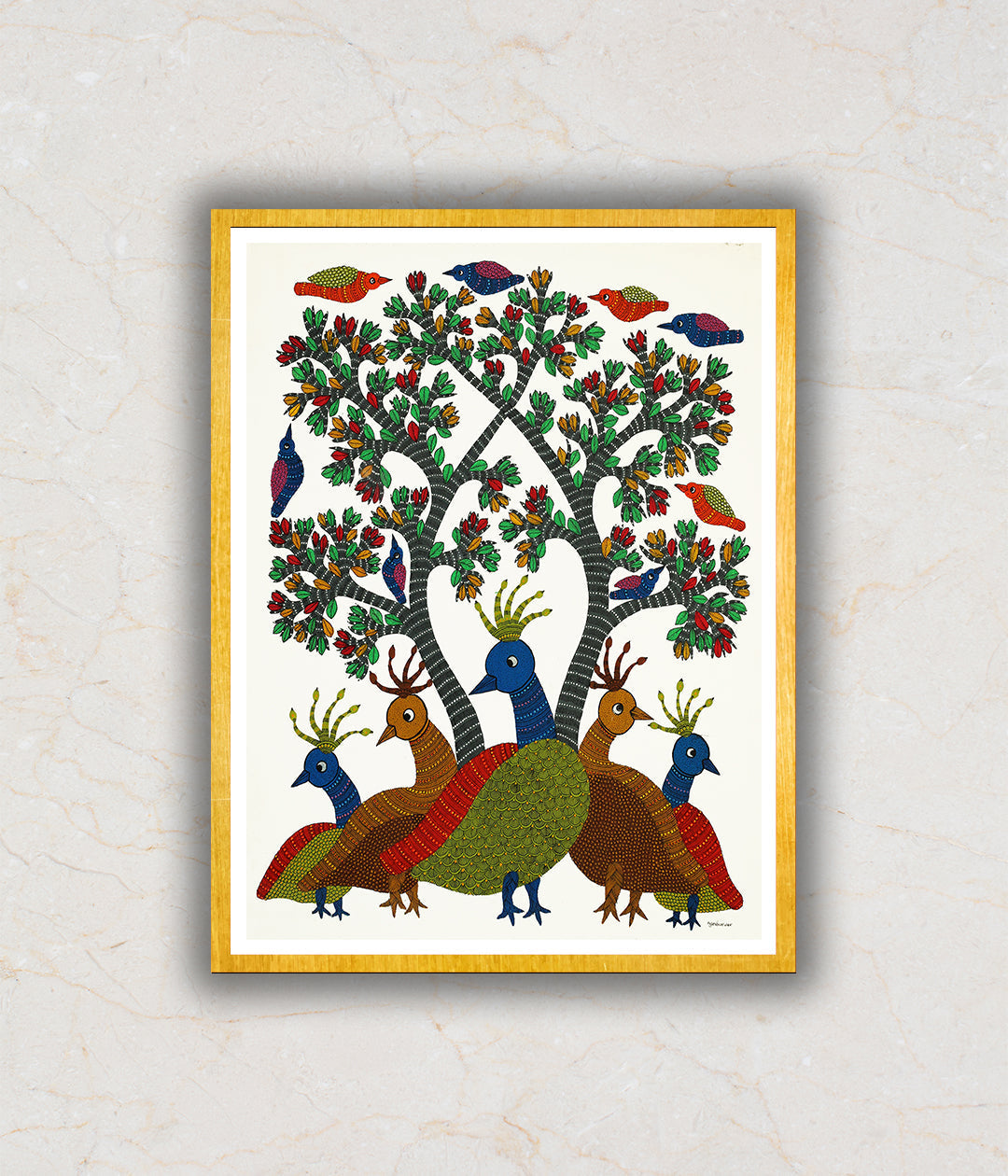 Garden of Peacocks Gond Art Painting For Home Wall Art Decor