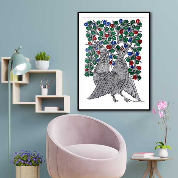 Peacock Gond Art Painting For Home Wall Art Decor