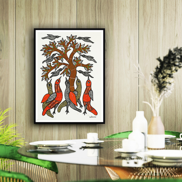 Carnival of Birds Gond Art Painting For Home Wall Art Decor