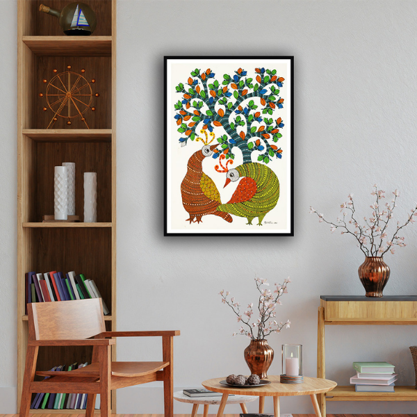 The Peacock and the Tree Gond Art Painting For Home Wall Art Decor