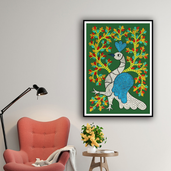 The Blue Bodied King Gond Art Painting For Home Wall Art Decor