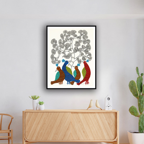 Family Ties Gond Art Painting For Home Wall Art Decor