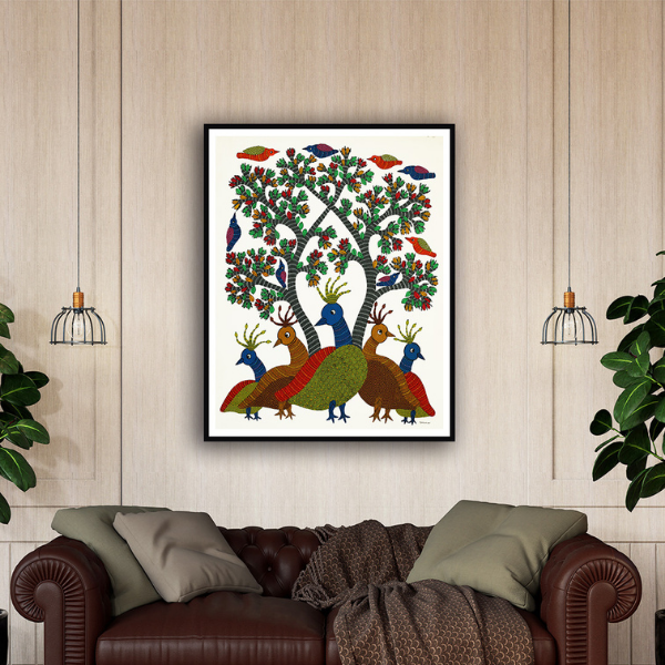 Garden of Peacocks Gond Art Painting For Home Wall Art Decor