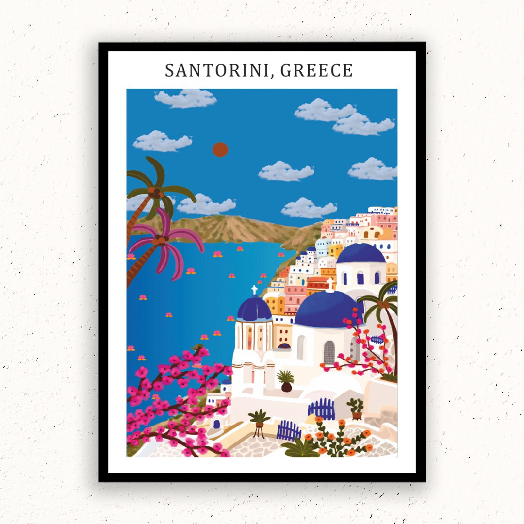 Santorini, Greece illustration Artwork Painting For Home Wall DŽcor