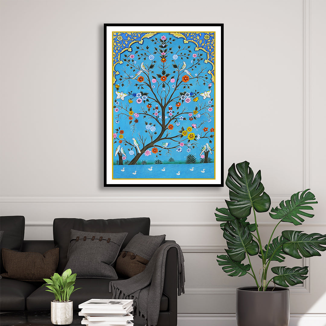 Oasis of Blue Kalamkari Artwork Painting For Home Wall Decor