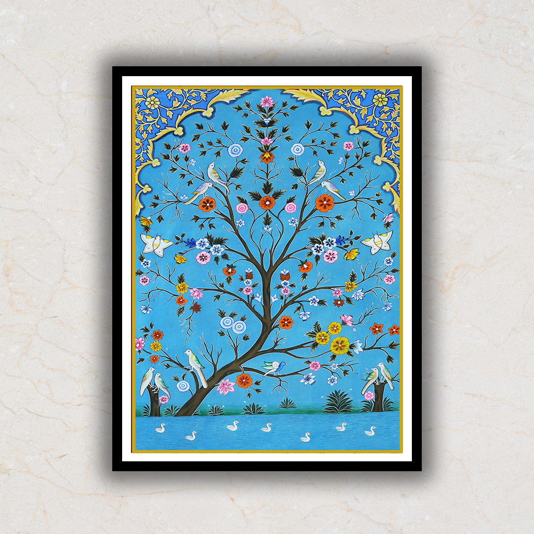 Oasis of Blue Kalamkari Artwork Painting For Home Wall Decor