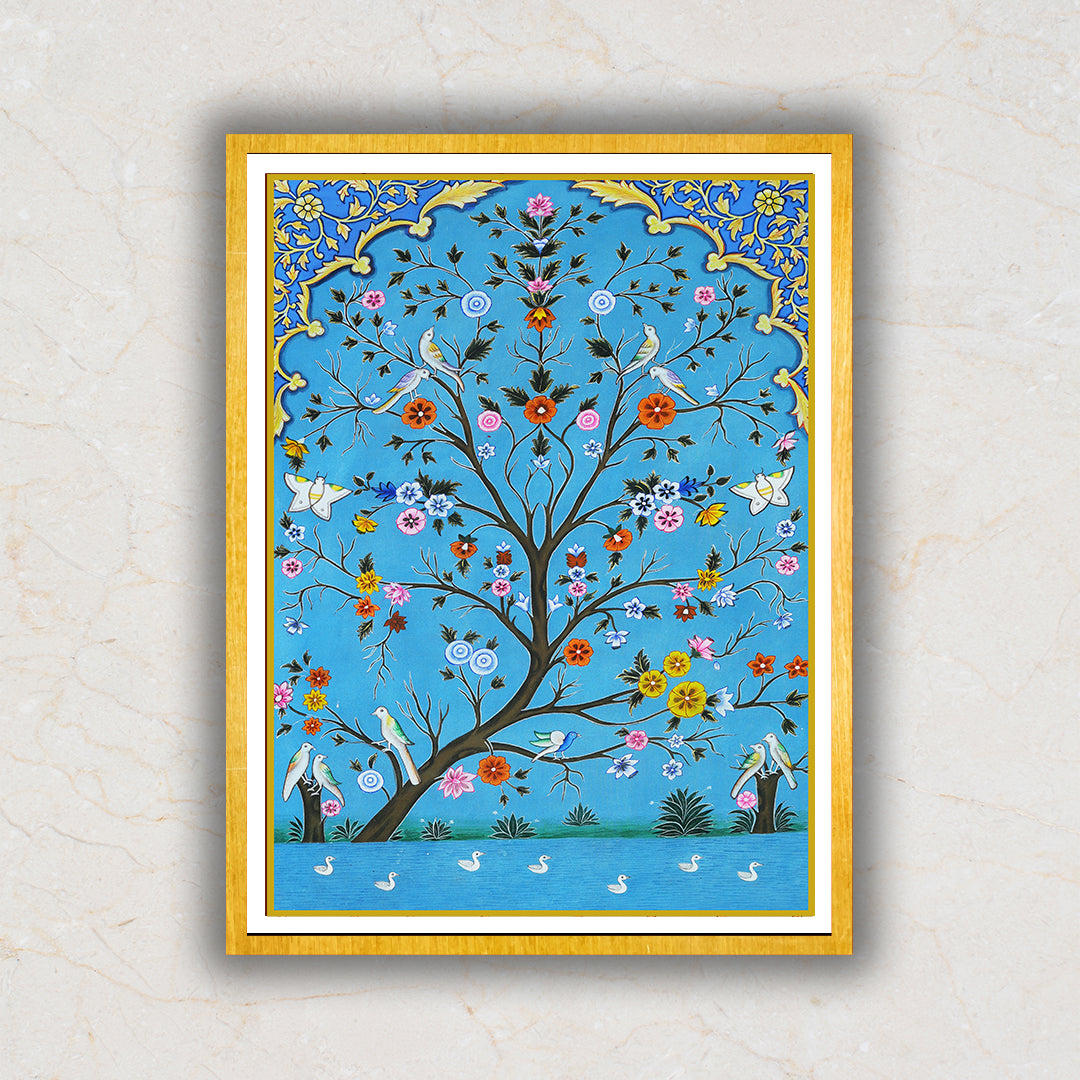 Oasis of Blue Kalamkari Artwork Painting For Home Wall Decor