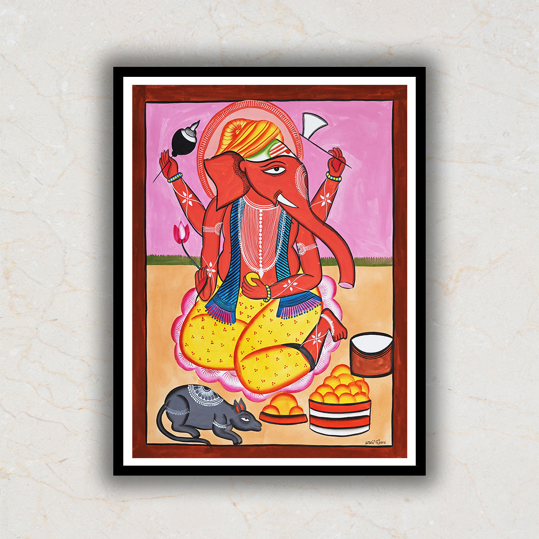 Lord Ganesha Kalighat Art Painting For Home Wall Art Decor